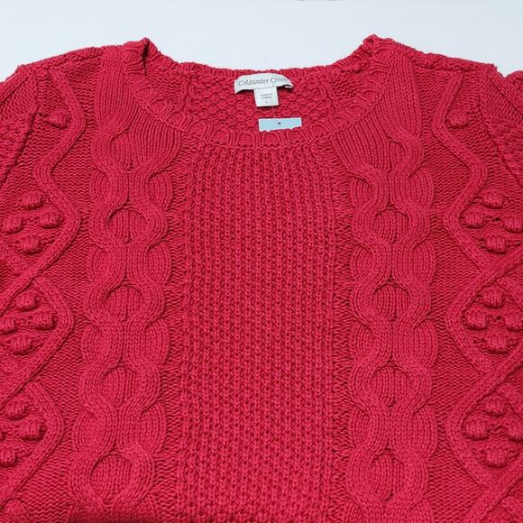 NWT Coldwater Creek Red Chunky Cable Knit Fisherman Sweater SZ L Holiday Winter - Picture 3 of 10